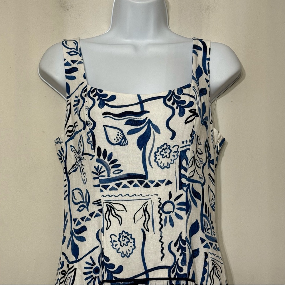 CeCe Linen Blend Tiered Dress Coastal Print Seashells Sun Starfish NWT Small - Picture 3 of 10